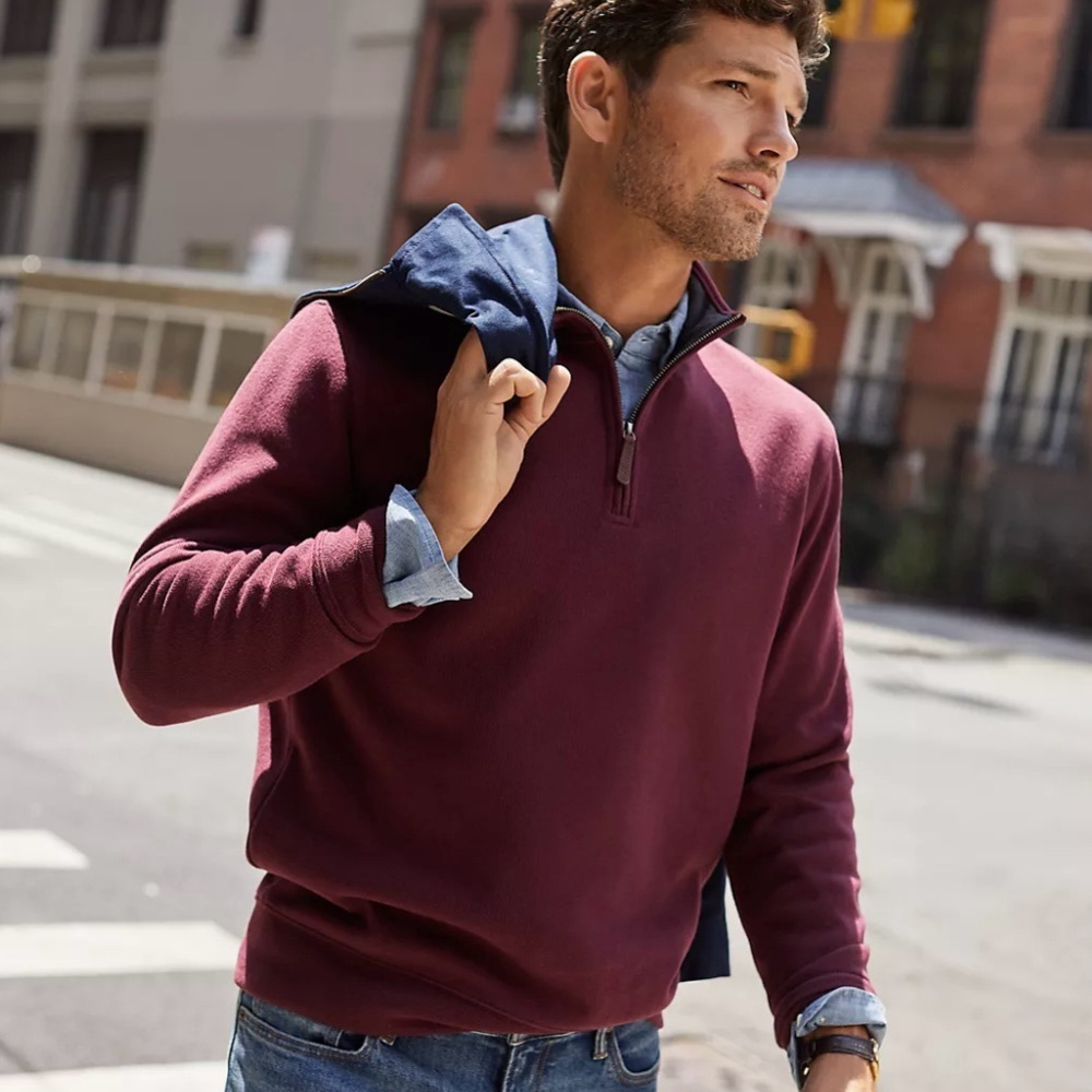 Lands' End Men's XXLT  Bedford Rib‎ Quarter Zip Burgundy Sweater pullover